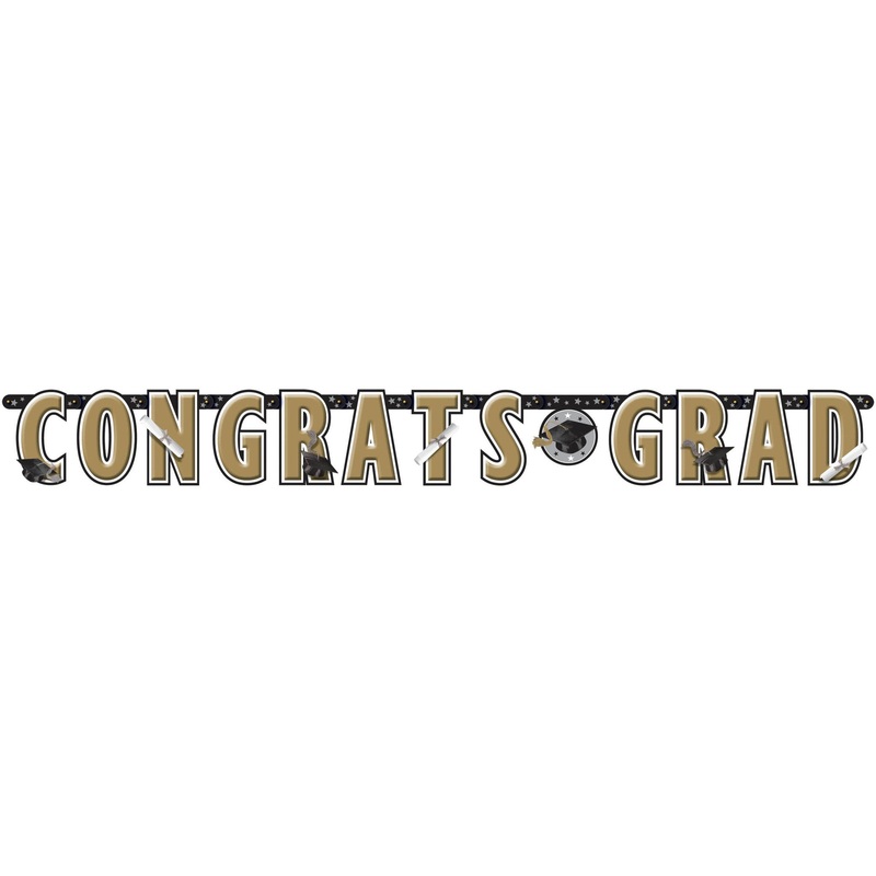 Black/Gold Congrats Grad Banner