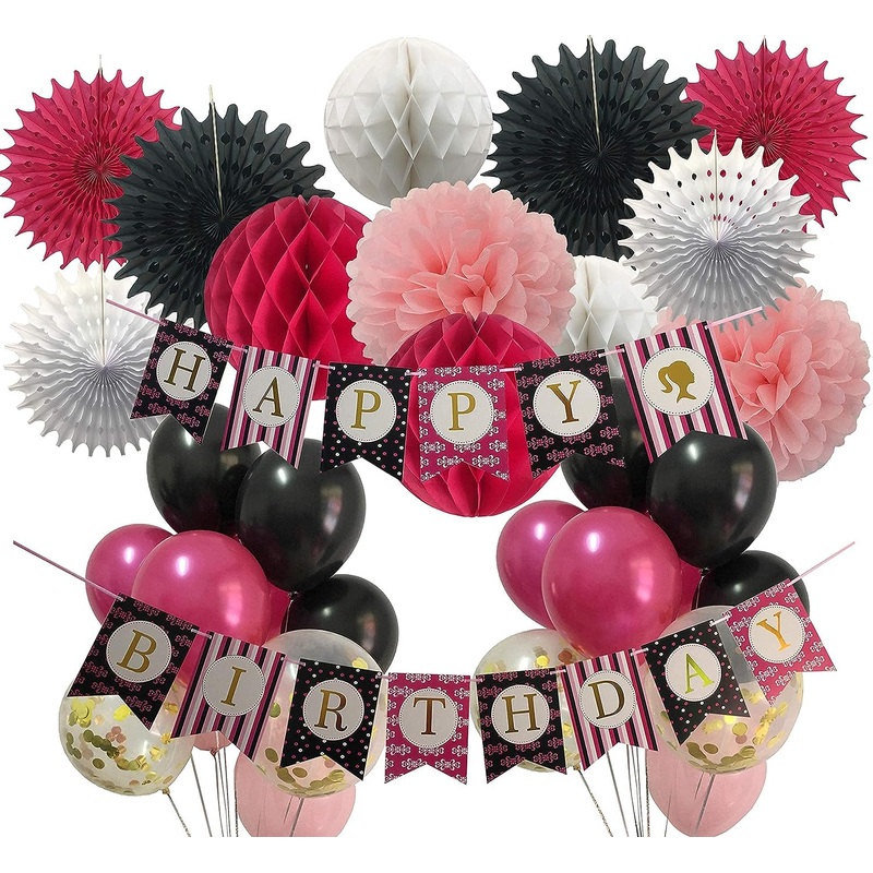 Black & Pink Birthday Banner