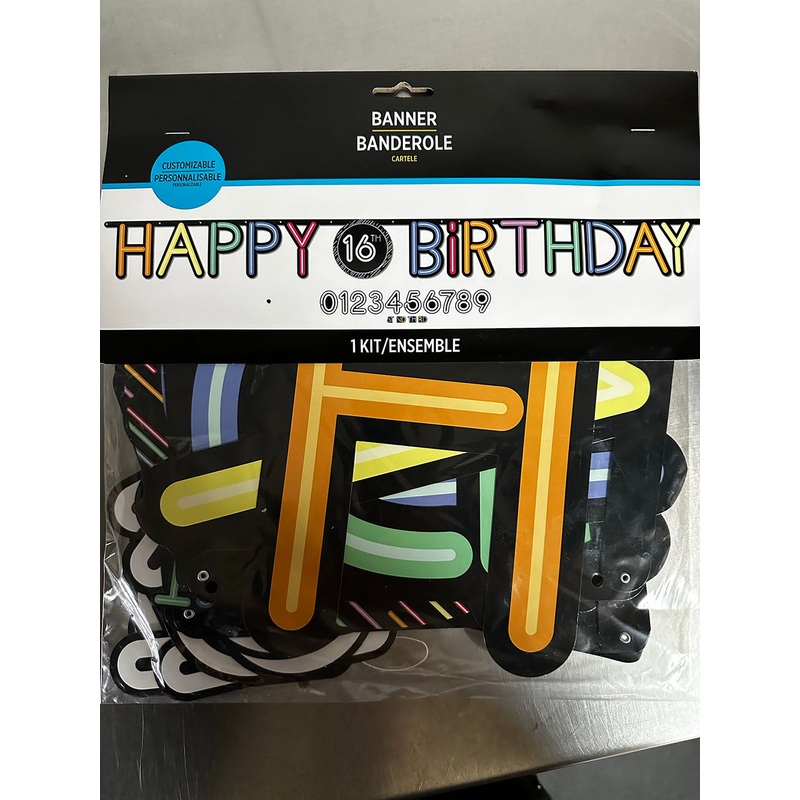 Neon Happy Birthday Banner 1pc