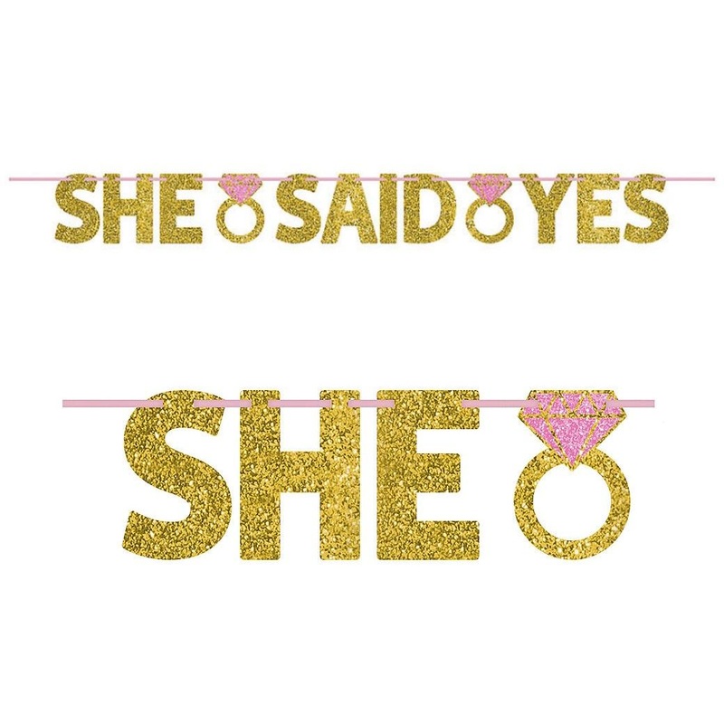 She Said Yes Gold Glitter Banner