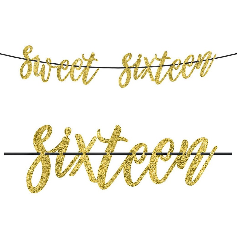 Sweet 16 Gold Glitter Banner