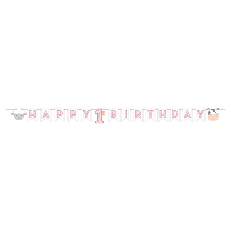 Pink Farm 1st Birthday Banner