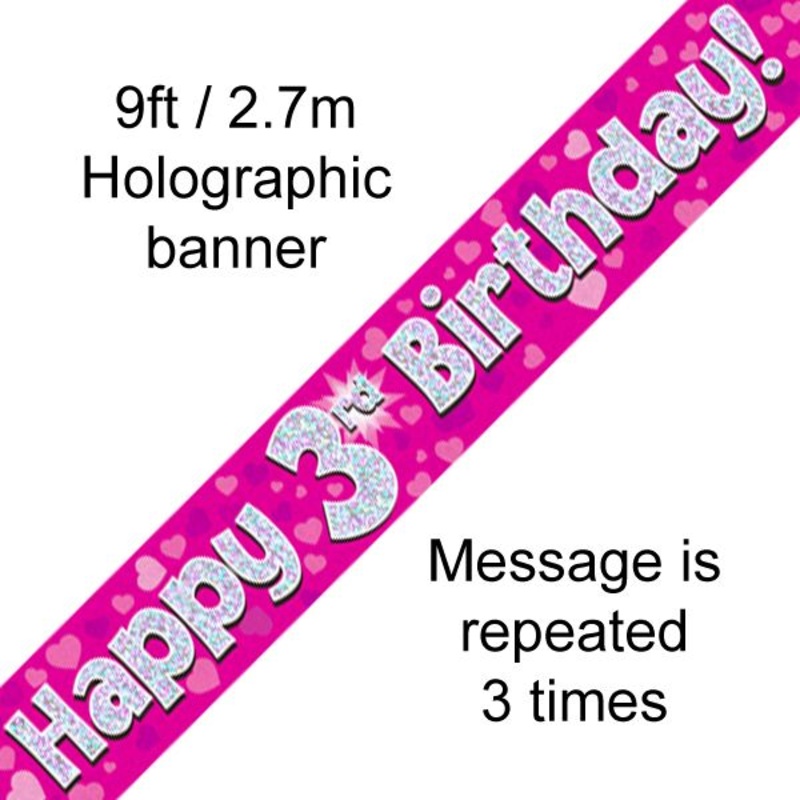 Age 3 Pink Prismatic Foil Banner