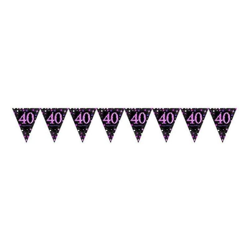 40th Flag Banner Pink & Black