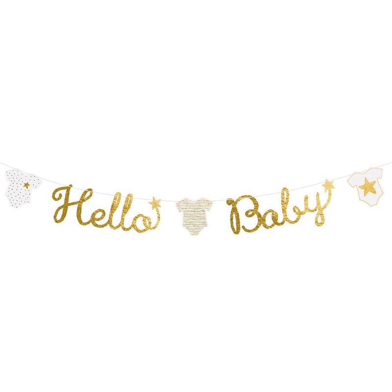 Hello Baby Garland Banner Gold