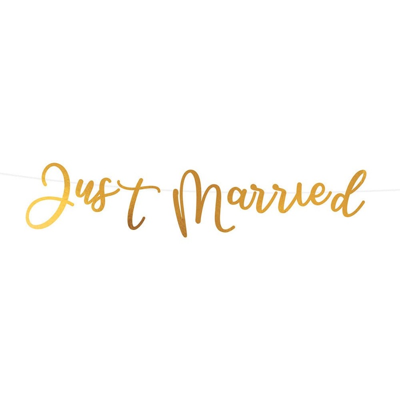 Just Married Garland Banner Gold