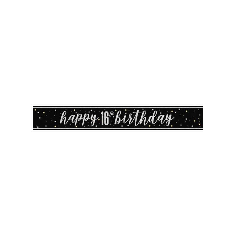 Black Glitz 16th Birthday Banner