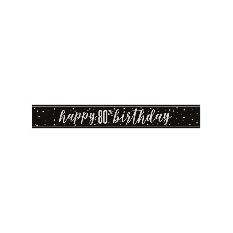 Black Glitz 80th Birthday Banner