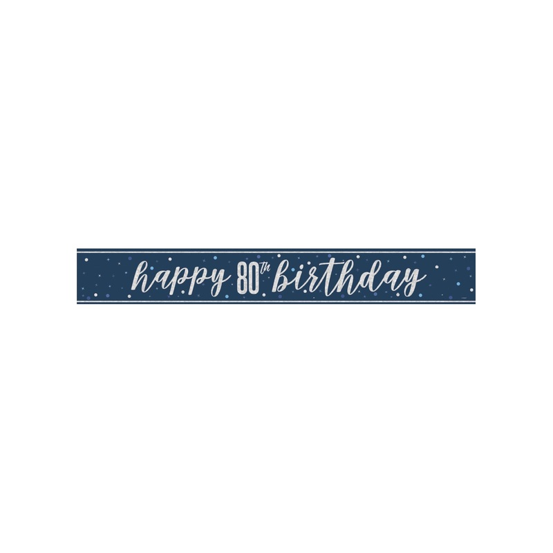 Blue Glitz 80th Birthday Banner