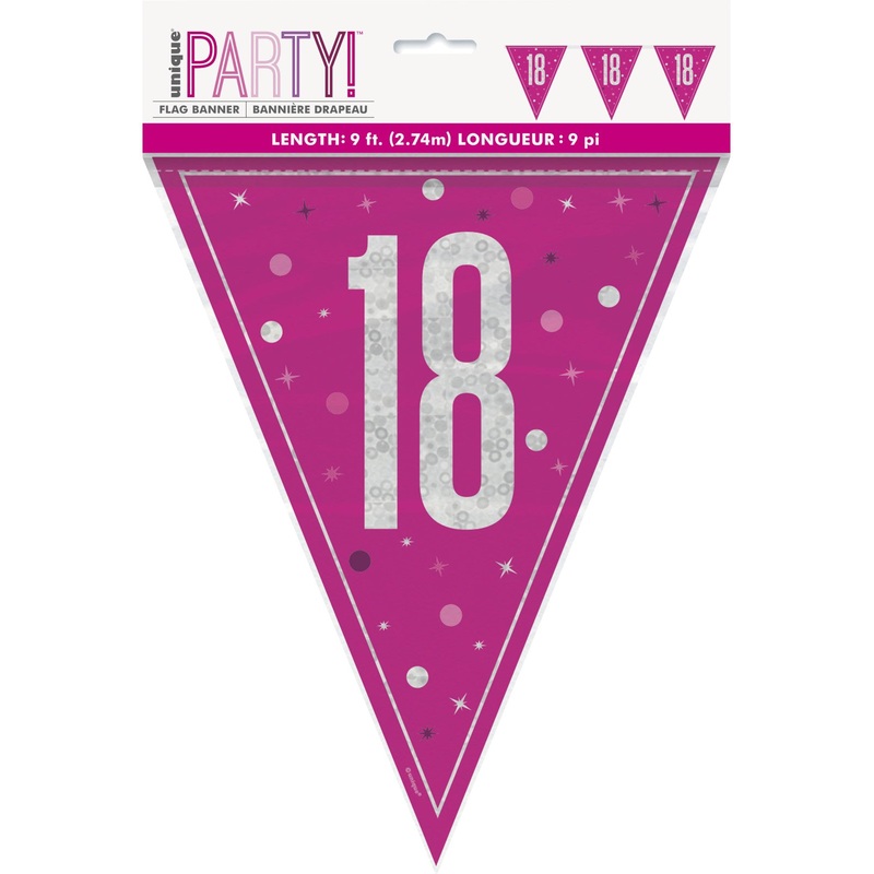 Pink Glitz Age 18 Flag Banner