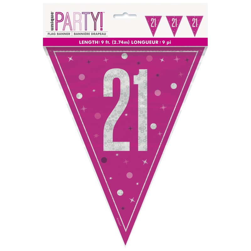 Pink Glitz Age 21 Flag Banner