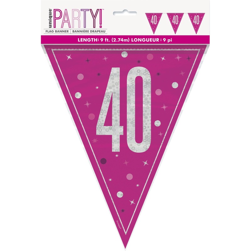 Pink Glitz Age 40 Flag Banner