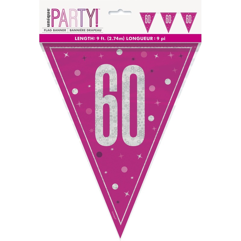 Pink Glitz Age 60 Flag Banner