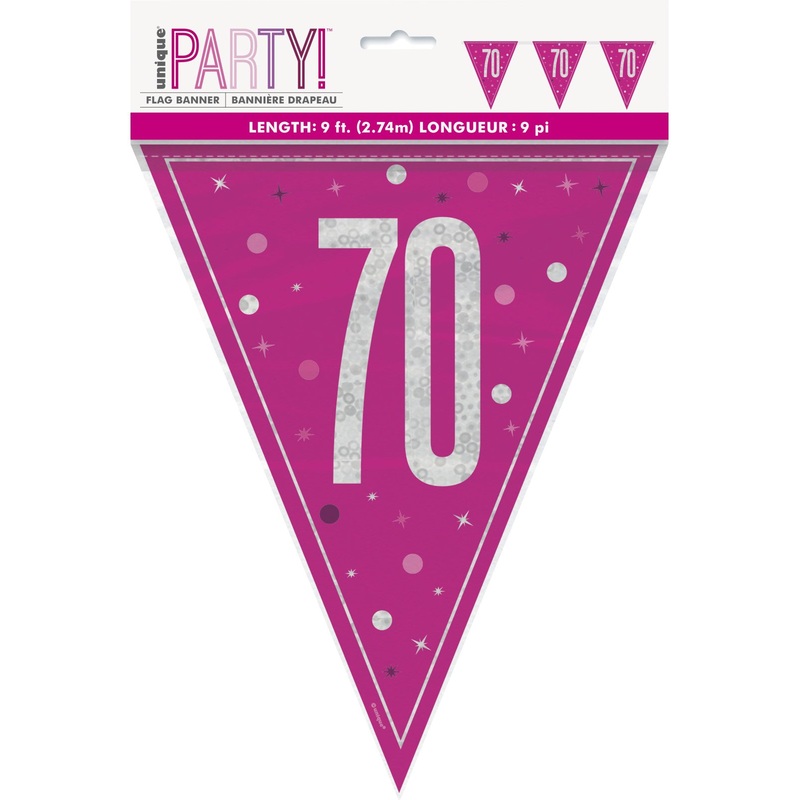 Pink Glitz Age 70 Flag Banner