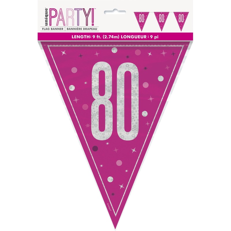 Pink Glitz Age 80 Flag Banner