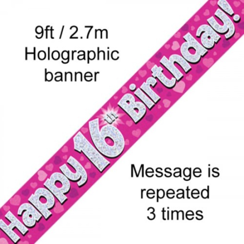 BANNER PINK HAPPY 16TH BDAY