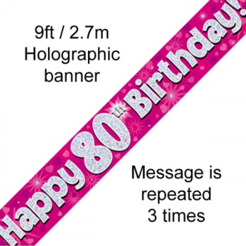 BANNER PINK HAPPY 80TH BDAY