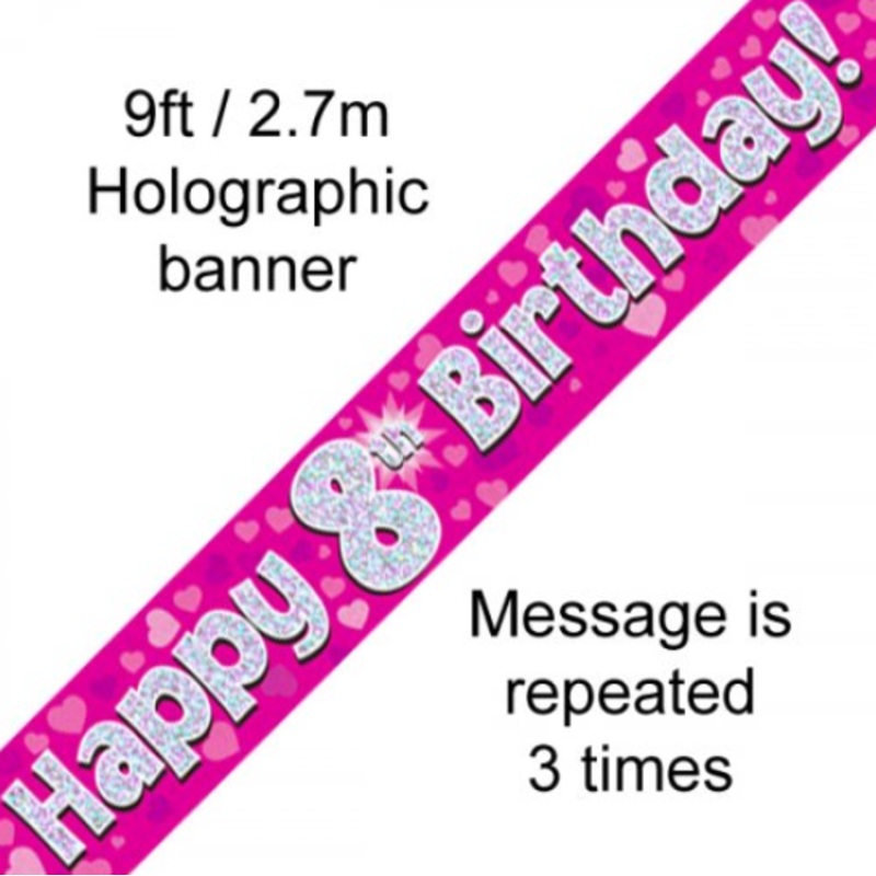 BANNER PINK HAPPY 8TH BDAY