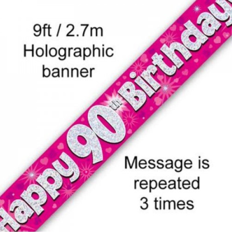 BANNER PINK HAPPY 90TH BDAY