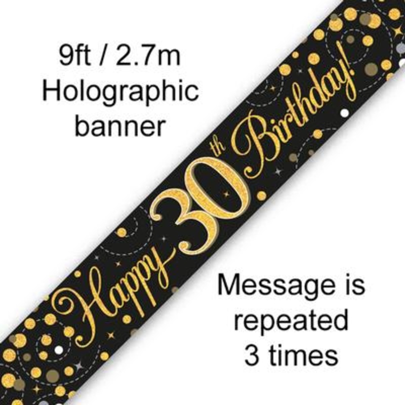 Black & Gold 30th B'DAY Banner