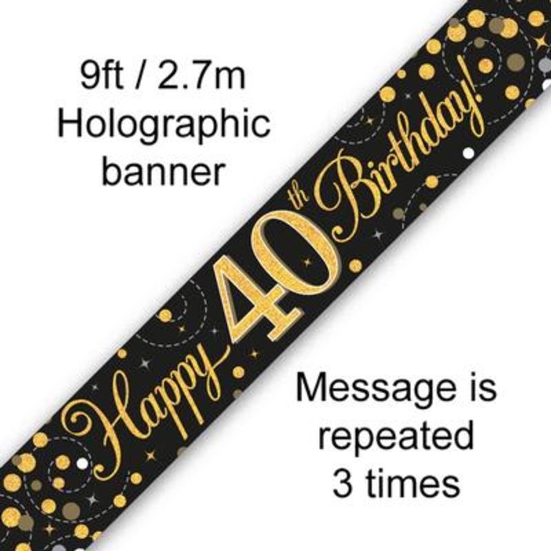 Black & Gold 40th B'DAY Banner