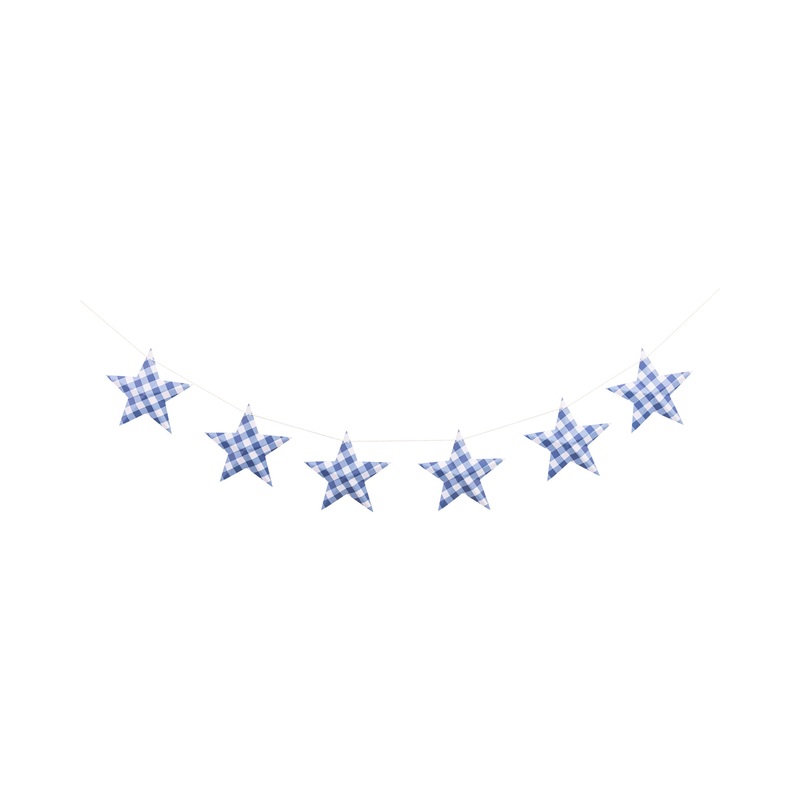 Blue Plaid Hanging Stars Banner