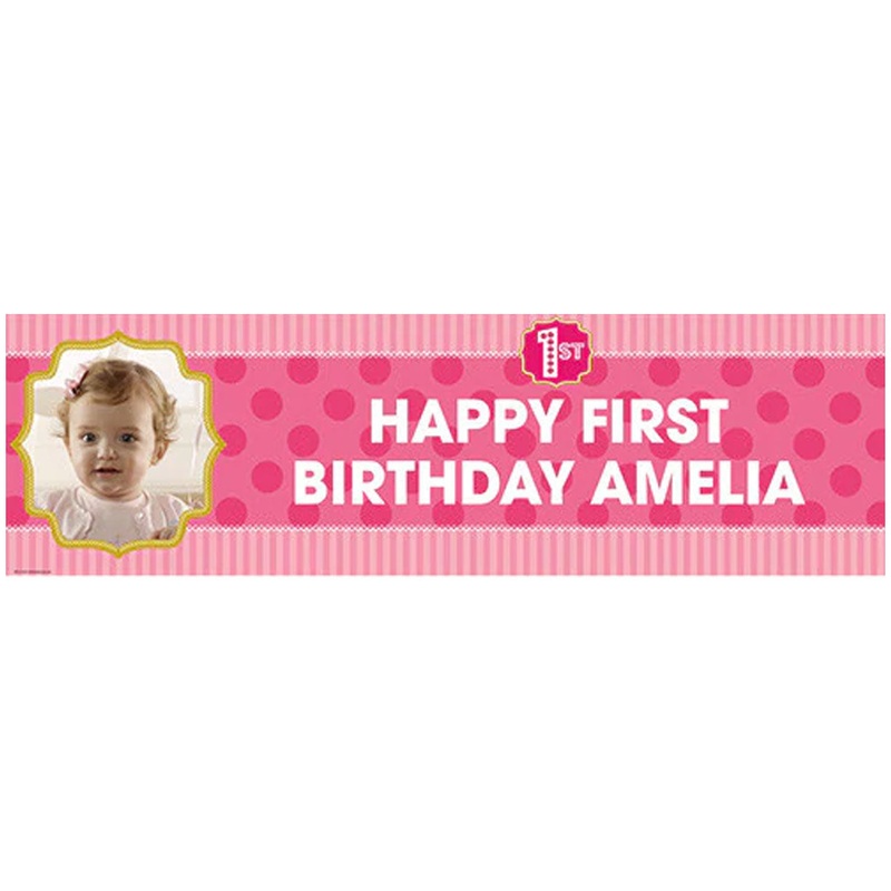 Pink 1st Birthday Banner