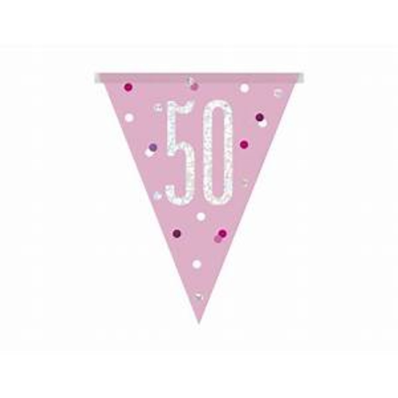 Pink Glitz 50 Flag Banner 9ft