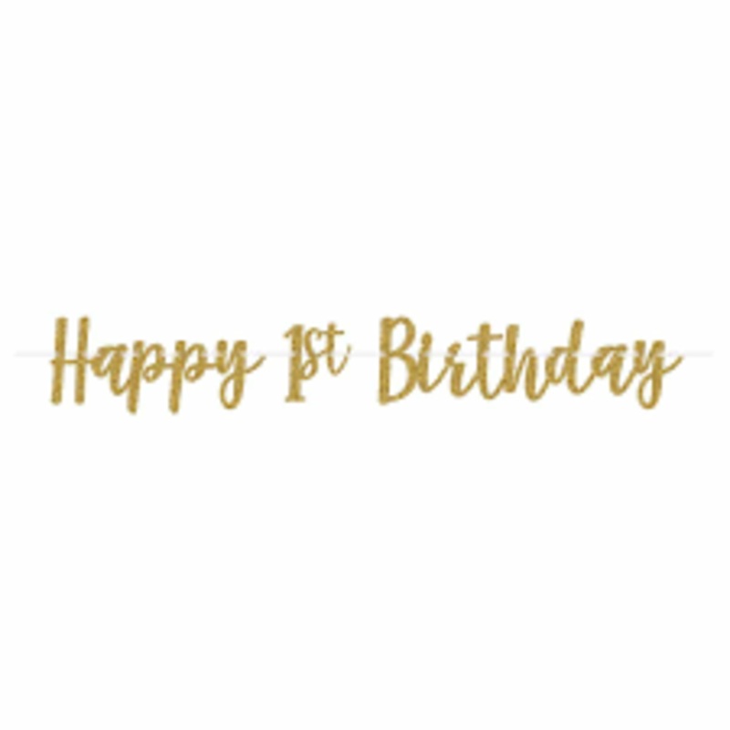 Gold Happy 1st Birthday Banner