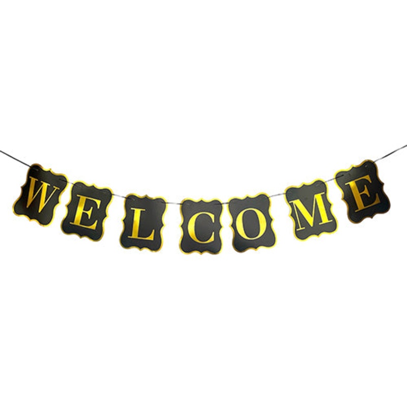 Welcome Black Golden Wall Banner