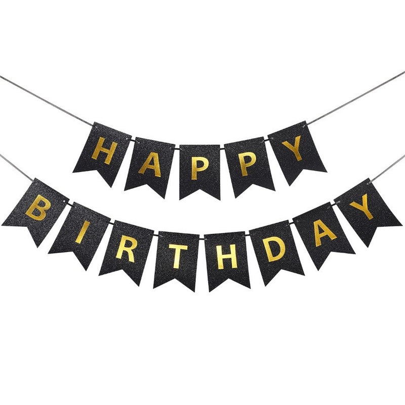 Black Glitter Birthday Banner