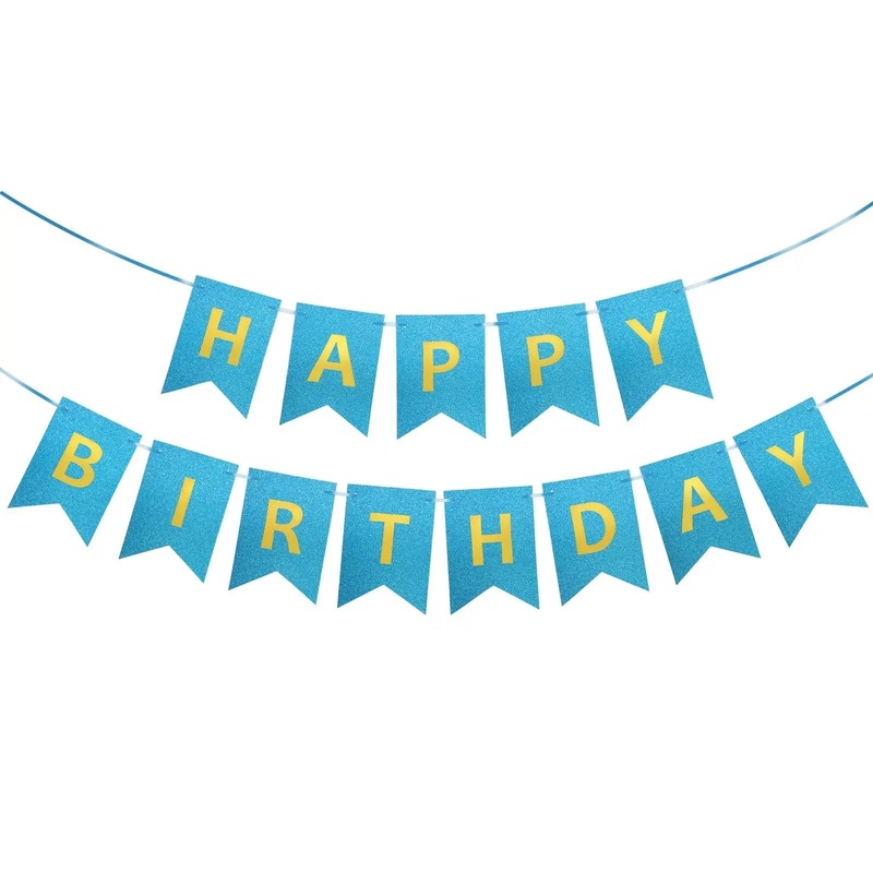 Blue Glitter Birthday Banner