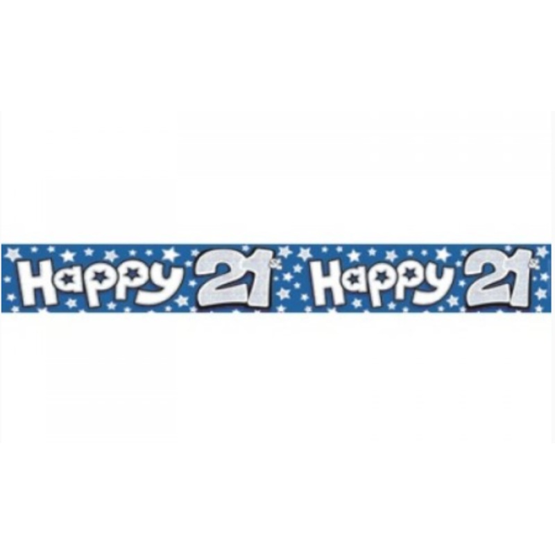 Foil Banner Happy 21st Blue