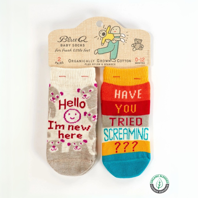 Blue Q Baby Socks Set of 2 Pairs -  'Hello I'm New Here/ Have You Ever Tried Screaming???'