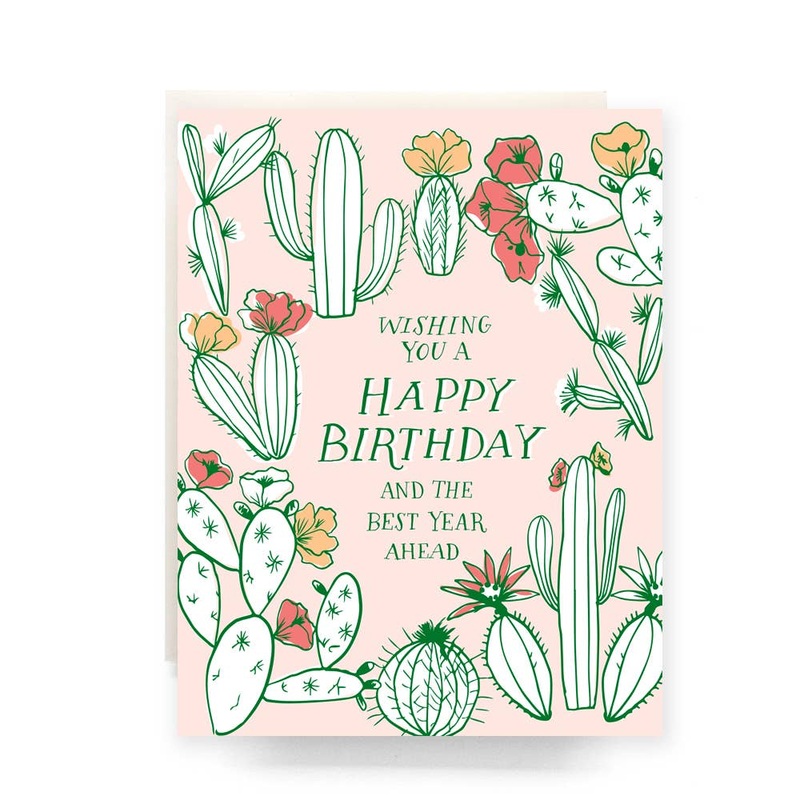 Cactus Toile Birthday Greeting Card