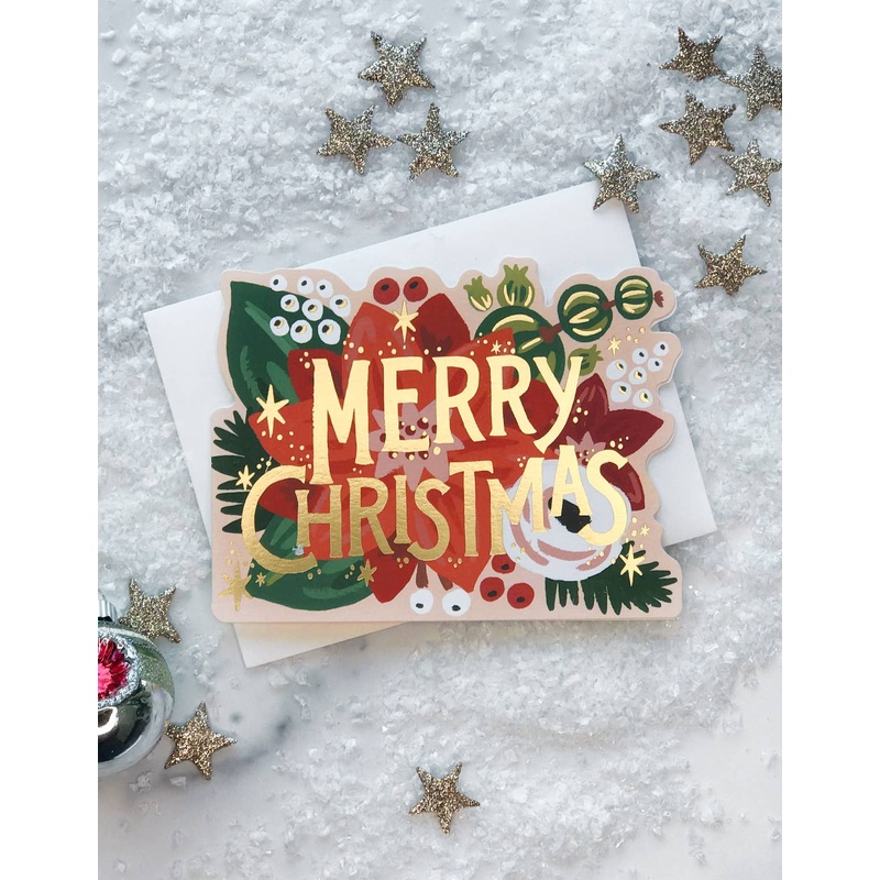 Poinsettia Die Cut Holiday Greeting Card