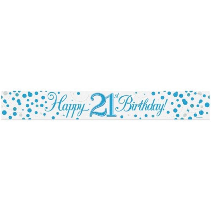 21st Birthday Banner Sparkling Fizz Blue 2.7m #625846