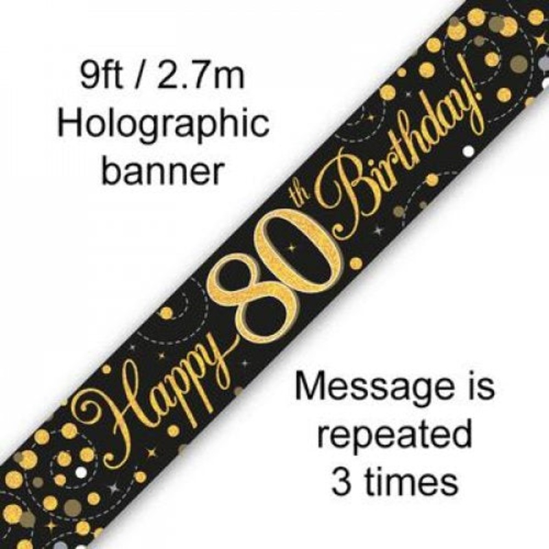 80th Birthday Banner Black & Gold2.7m Oaktree