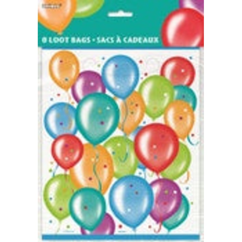 Balloon Birthday 8 Loot Bags 22.5cm H X 18cm W (9" X 7.25") #42218