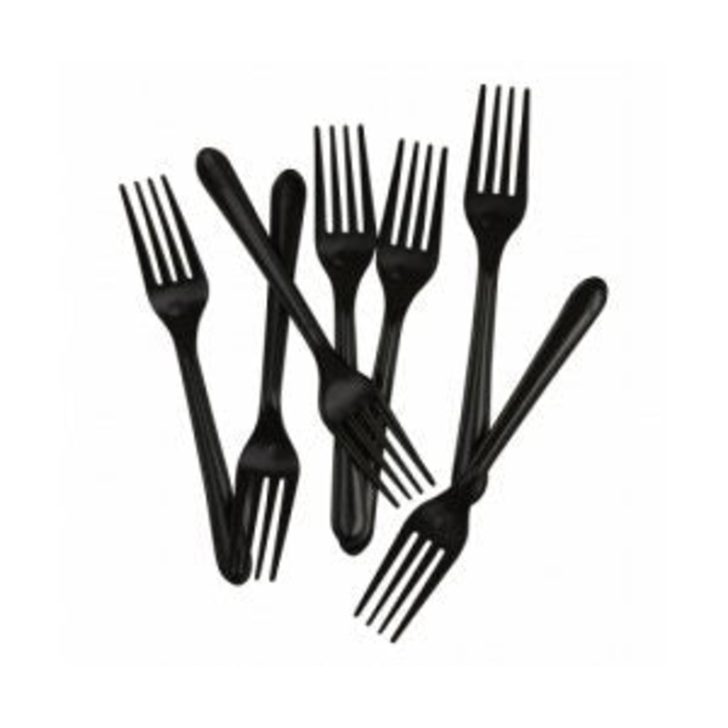 Black Reusable Plastic Cutlery Forks 20pk