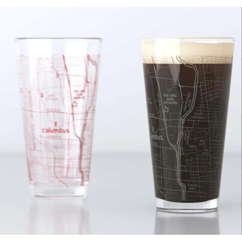 Columbus, OH College Town Map Pint Glass Pair