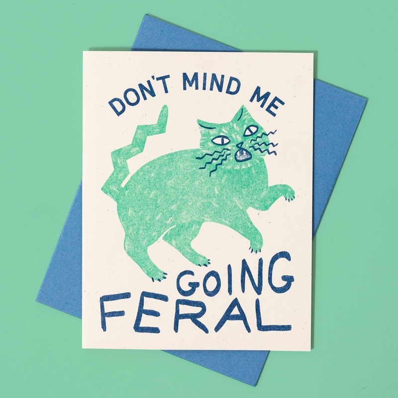 Going Feral Cat - Risograph Greeting Card