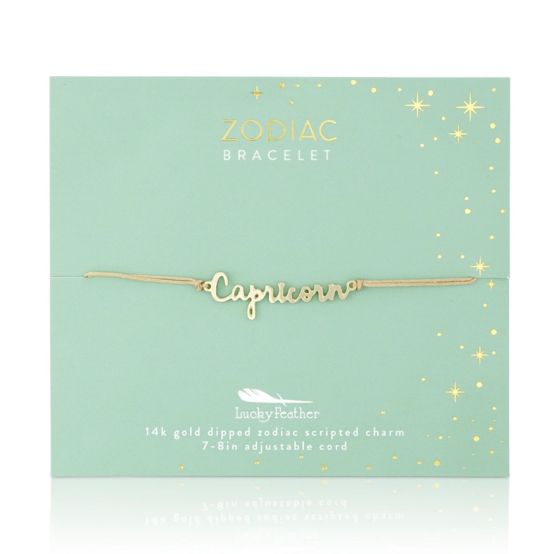 Lucky Feather Script Zodiac Cord Bracelet - 14k Gold