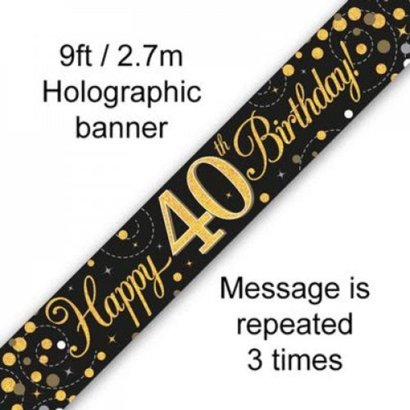 Sparkling Fizz Black & Gold Banner 2.7m 40th Birthday #625563
