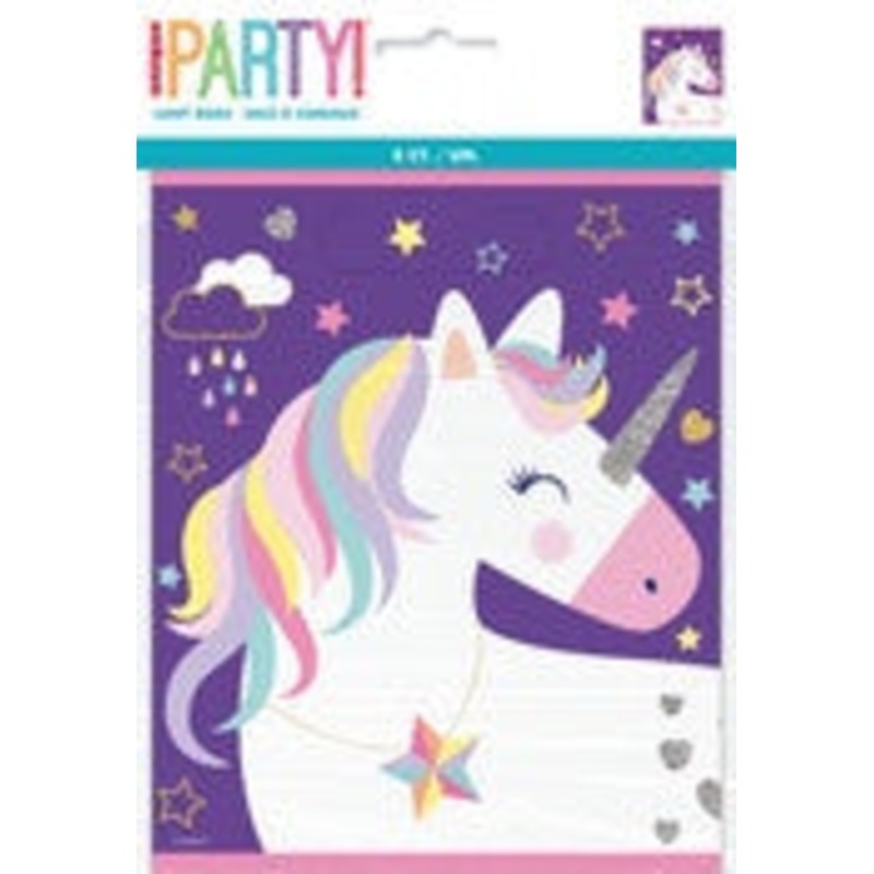 Unicorn Party 8 Loot Bags 22.5cm H X 18cm W (9" X 7.25") #72506