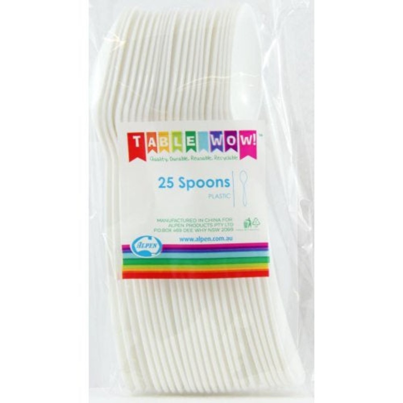 White Reusable Plastic Cutlery Dessert Spoons 20pk #386301