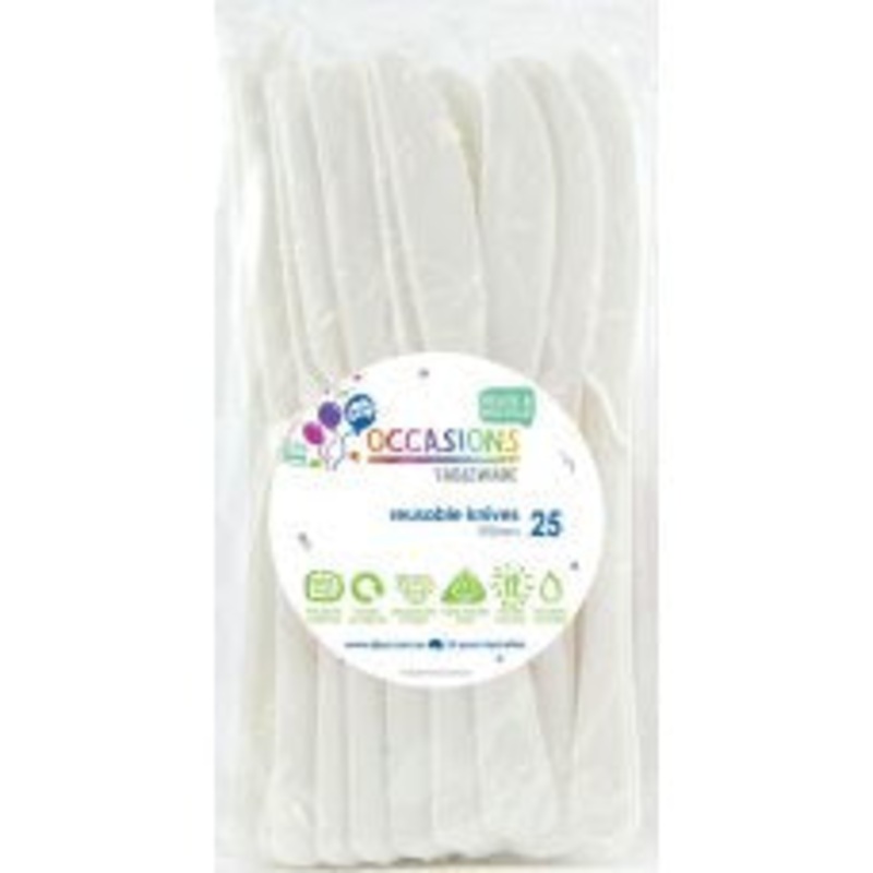 White Reusable Plastic Cutlery Knives Knife 20pk