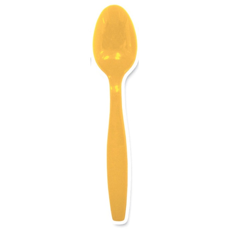 Yellow Reusable Plastic Cutlery Dessert Spoons 20pk