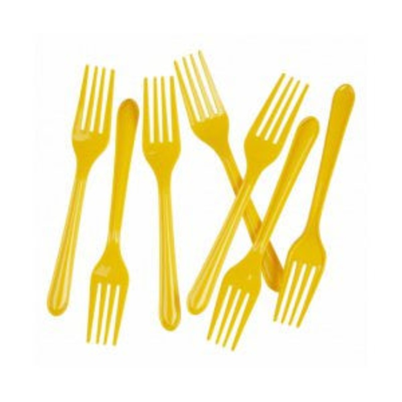 Yellow Reusable Plastic Cutlery Forks 20pk
