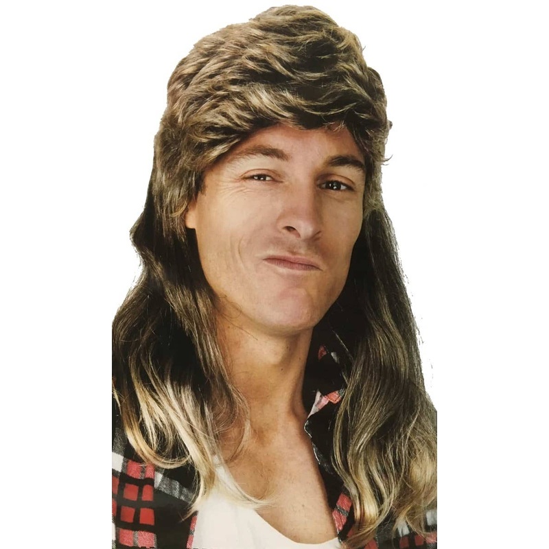 1980s Mens Brown Bogan Mullet Costume Wig